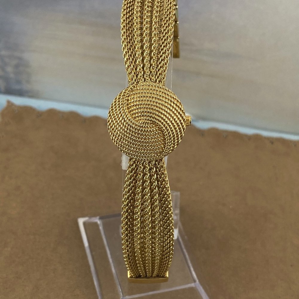 Anne Klein Peak-a-Boo Gold Braided Bracelet Flip Top Watch